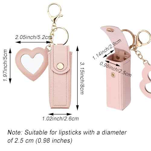 4 PACK PU Leather Potable Chapstick Holder Key Chain Bulk with Mirror, Lipstick Keychain, Lip Balm Organizer Holder Lipstick Travel Makeup Storage Case for Women Girls (Style 1)