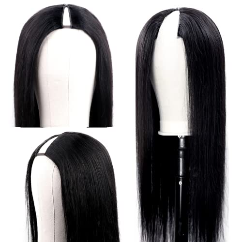 250% Density V Part Wig Human Hair with Drawstring Straight Brazilian Virgin Glueless Wig Human Hair for Black Women Upgrade U Part Wigs Full Head Clip In Half Wig No Leave Out Natural Color 18 Inch