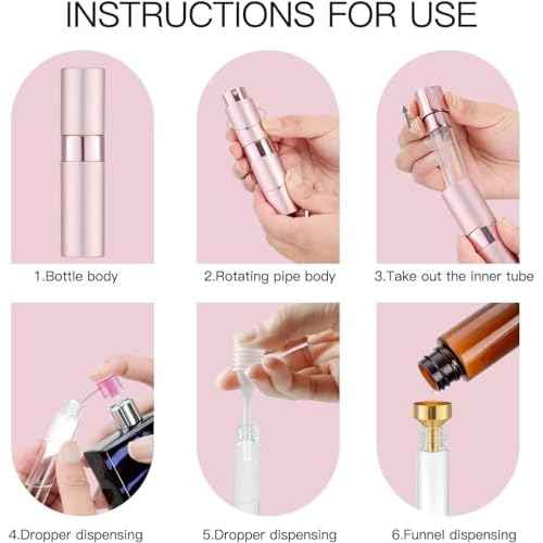 Tekson 8ml Travel Perfume Atomizer Refillable, Mini Cologne Spray Bottle Empty, Small Aftershave Portable Sprayer for Liquid Dispenser (Pink&Purple)