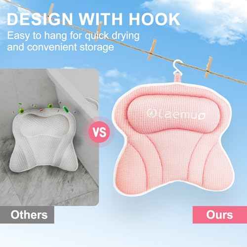 Bath Pillows for Tub, Bath Pillow Luxury Bathtub Pillow, Comfy Bath Tub Pillow for Bathtub for Head and Neck with Non-Slip Suction Cups for Tub, Relaxing Bath Accessories Spa Gifts-Pink
