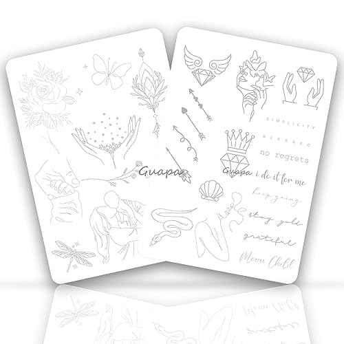Tiny Tattoo Practice Skin Double-Sided Pre-Stenciled Fine Line Tattoo Practice Sheet Minimalist Tiny Tattoo Pad Meaningful Tiny Tattoos for Tattoo Beginner Training Supplies (1PC)