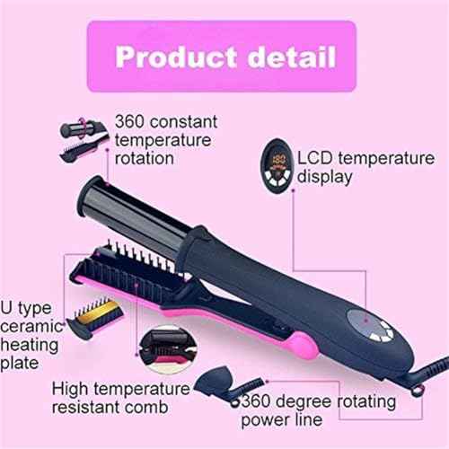 2-in-1 Professional Hair Straightener and Curler, LCD Display, 360¡Æ Rotating Cord, Ceramic Plates, 13 Heat Settings, Black/Pink