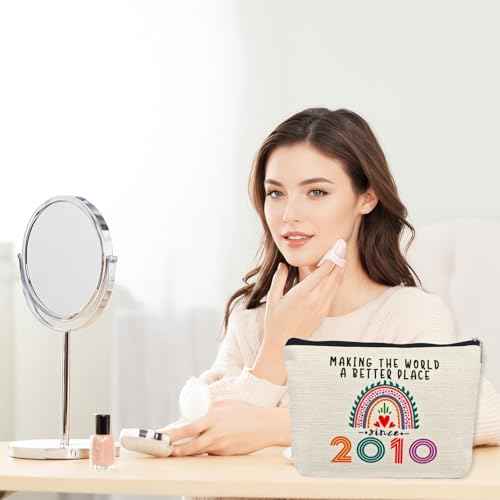 15 Year Old Girl Gift Ideas, 15th Birthday Gifts for Teenage Girls, Funny 2010 Birthday Decorations Makeup Bags for Sister, Daughter, Niece, Christmas, Best Cosmetic Travel Pouch for Teen Girls Stuff