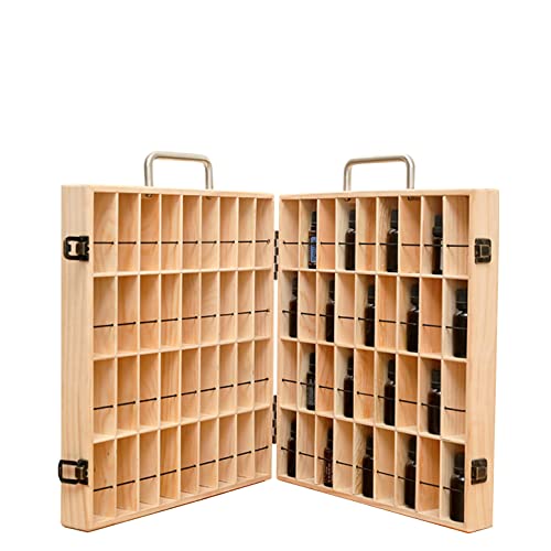 Pure Vie Wooden Essential Oil Storage Box Travel Organizer Case with Bottle Cap Label - Aromatherapy Nail Polish Fragrance Container, Holds 72 Bottle for 5-15ml - Keep Scented Oil Safe & Space Saver