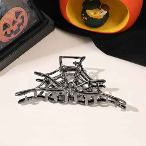 Metal Hair Clips with Spider Web Claw Design - Strong & Neutral Black Exquisite French Luxury Hair Accessories for Women and Girls, 1 Pack Large