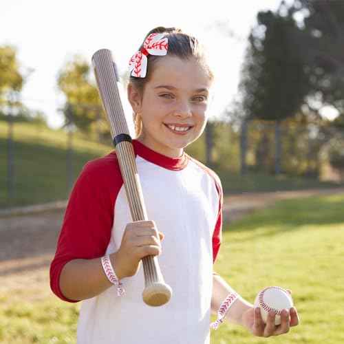 2PC Baseball Hair Bow Clips with 6PC Baseball Hair Ties for Women Girls Cheer Hair Accessories