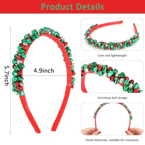 Christmas Headbands Xmas Bell Hairband Holiday Headbands Red Green Silver Christmas Headband for Women Girls