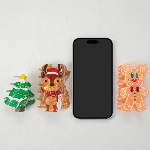 Glitter Christmas Tree Gingerbread Hair Claw Clips for Women - Christmas Reindeer Hair Claw Clips 3inch Winter Holiday Strong Grip Clips for Thick/Thin Hair Acrylic Hair Clips 3Pcs