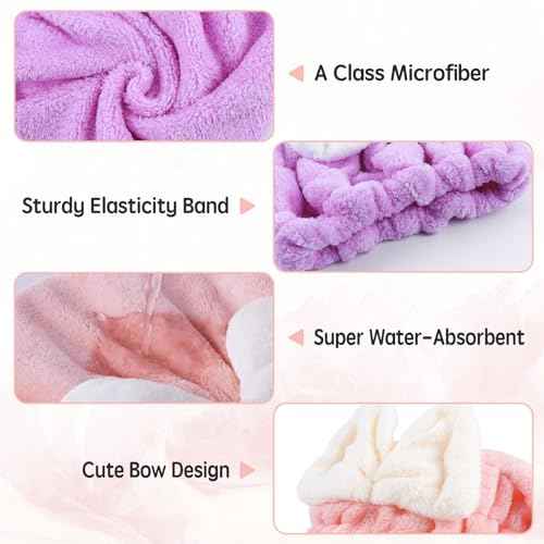 Microfiber Hair Drying Caps, 5-Pack Extra Soft and Ultra Absorbent Fast-Drying Hair Turban Wraps, Shower Caps for Girls and Women with Cute Bowtie Design£¨11" L x 10" W£©