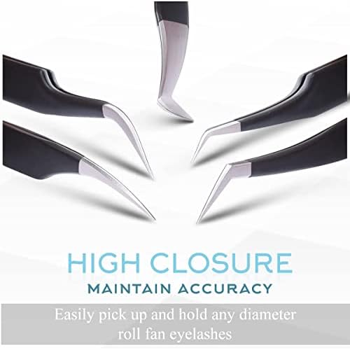 SIVOTE Eyelash Extension Tweezers for Classic & Volume Lashes, 5-Pack, Black