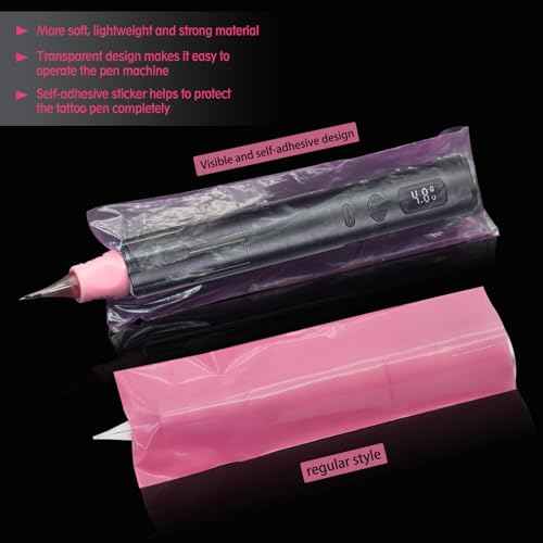 200pcs Wireless PMU Pen Machine Covers Self-adhesive PMU Supplies for Permanent Makeup Microneedling Tattoo Machine Pen Type Bag Sleeves(Pink 2¡± x 7.2¡±)
