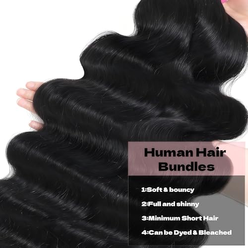 Human Hair Bundles Body Wave 24 26 28 Inch Body Wave Human Hair Weave 3 Bundles Silky Hair Bundles Brazilian 3 Bundles Human Hair Extensions for Women Deals Natural Black Bundles