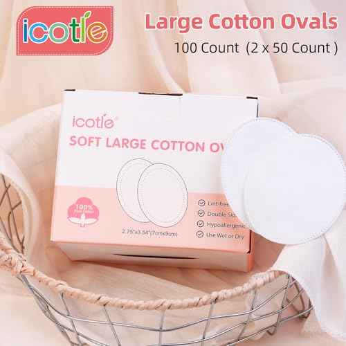 Oval Cotton Pads (100 Count) Ultra-Soft Cotton Ovals 100% Cotton Spunlace Purely Physical Technology, Large Makeup Remover Pads Facial Cotton Pads for Makeup Removal, Cleansing, Toner Application