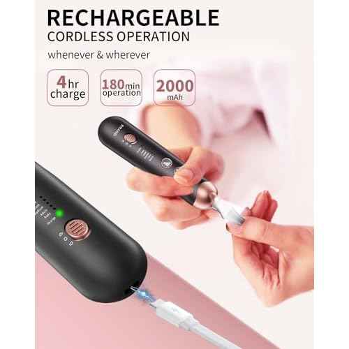 Professional Manicure Pedicure Kit, Cordless Electric Nail File Set, Rechargeable Pedicure Tools for feet, 5 Speeds Hand Foot Care Nail Drill for Thick Nail Toenail Cuticle Women Men Baby Pets