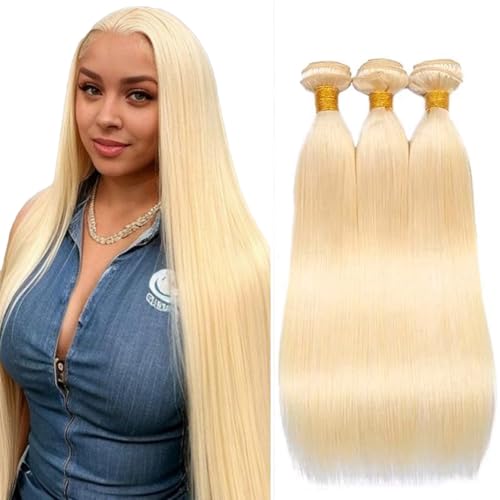 Blonde Bundles Color 613 Straight Human Hair Bundles Double Weft Unprocessed Blonde Human Hair Extensions 22 24 26 Inch 300g