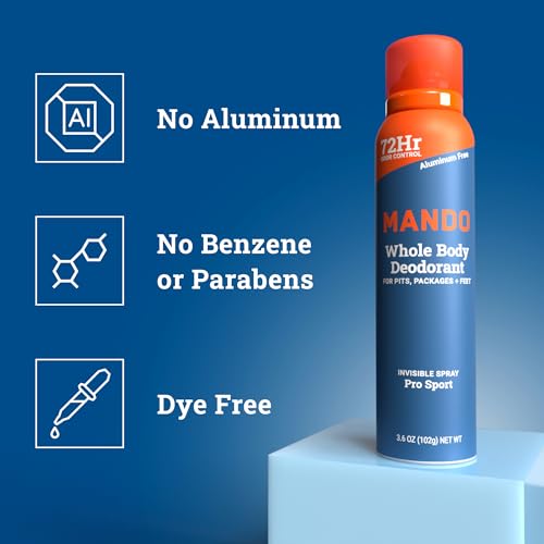 Mando Whole Body Deodorant For Men - Invisible Spray Deodorant - 72 Hour Odor Control - Low Irritation Formula - Aluminum Free, Benzene Free - 3.6 ounce Cans (Pack of 2) - Pro Sport