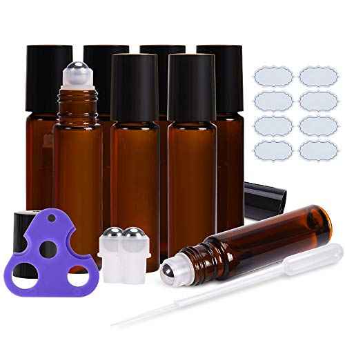 ULG 4/8/12-Pack Essential Oil Roller Bottles 10ml, Empty Bottles with Stainless Steel Roller Balls and Waterproof Labels, Roller Balls For Essential Oils
