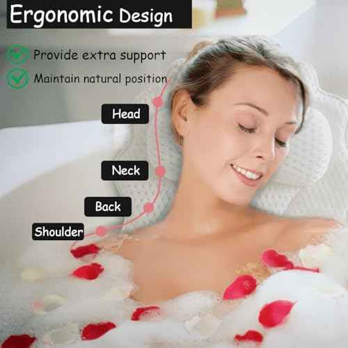 King Mills Plus Size Tub Pillow for Bathtub, Bath Pillow Luxury Bathtub Pillow, Ergonomic Bath Pillow for Women, Bath Tub Pillows for Head and Neck with Soft 4D Air Mesh Fabric, Fits All Bathtub
