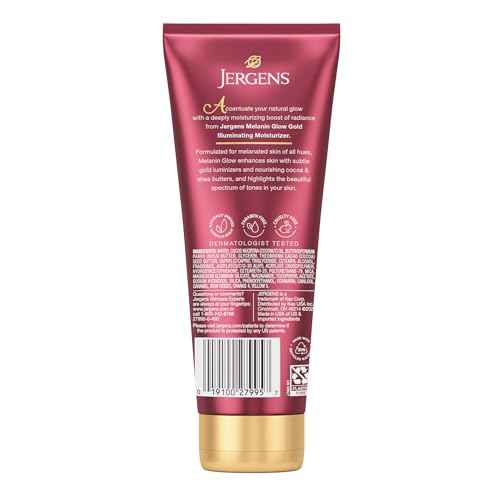 Jergens Hand and Body Lotion, Melanin Glow Illuminating Moisturizer, with Gold Luminizers, 7 Oz