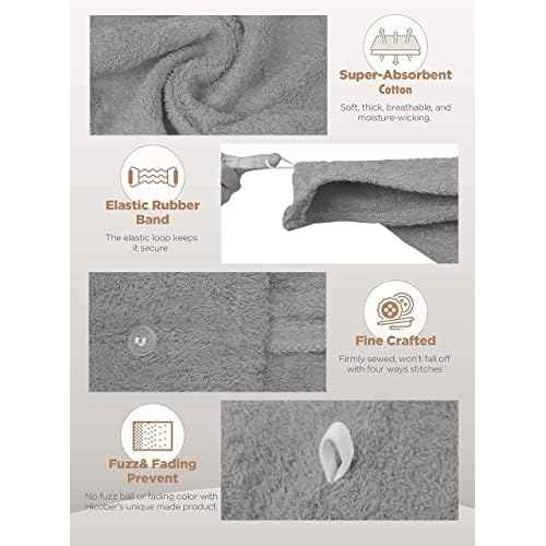 Textila 100% Cotton Hair Wrap Towels for Women, (Pack of 3 - Raspberry, Pink & Grey) Head Towel Cap, Cotton Hair Turban Towel Wrap for Long Curly Anti Frizz Hair, Soft and Absorbent Cotton Hair Towels