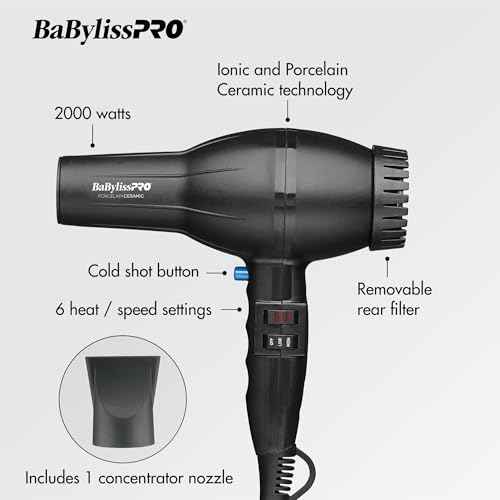 BaBylissPRO Porcelain Ceramic 2800 Dryer, Black