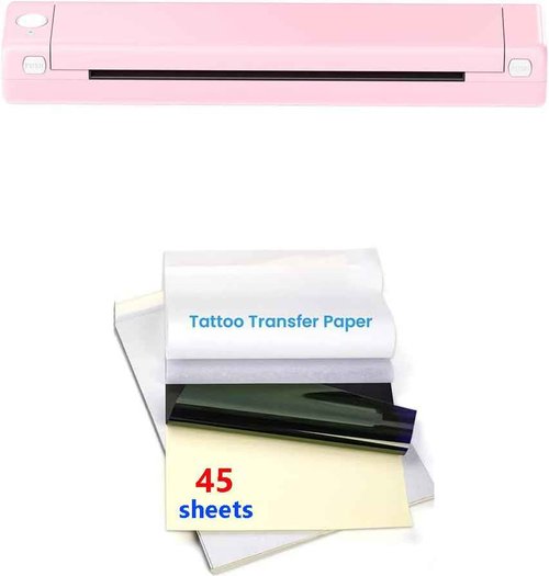 Phomemo M08F Bluetooth Tattoo Stencil Printer & Tattoo Transfer Paper - 45 Sheets A4 Size Portable Stencil Printer for Tattooing, Compatible with Smartphone & PC, Pink