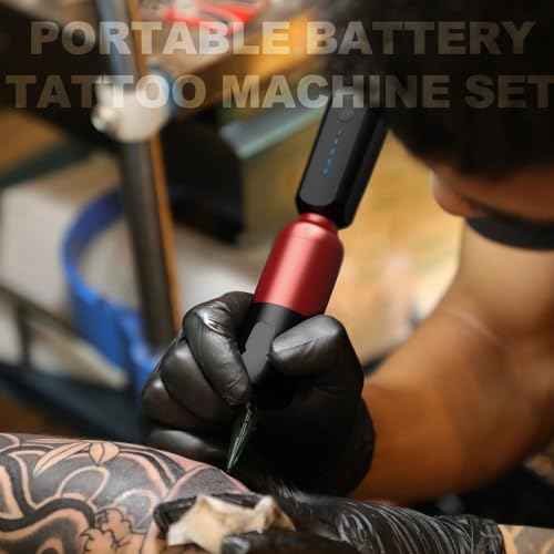 Tattoo Gun,Solong Complete Wireless Tattoo Kit 1600mAh Power Supply 40pcs Tattoo Needles 120ML Tattoo Ink and Other Tatto Supply SLQ53KITP803-2
