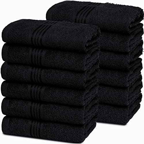 Belizzi Home Ultra Soft Cotton Washcloths, Contains 12 Piece Face Cloths 12x12 inch, Ideal for Everyday use Face Towels, Compact & Lightweight Multi Purpose Washcloths - Black