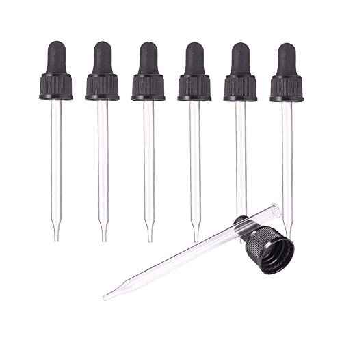 PH PandaHall 18-410 Glass Eye Droppers for Essential Oil, Set of 12 Pressure Rotating Cover Oil Droppers Pipettes Roller Tops for 100ml Dropper Bottles, Perfume, 12.5x2.16cm, Inner diameter 1.93cm