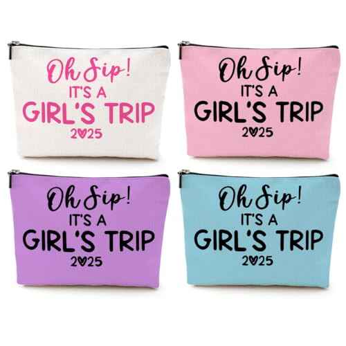 4 Pcs Girl Trip 2025 Makeup Bag Funny Girls Trip Gifts Favors Girls Weekend Gifts Weekender Bag Summer Vacation Birthday Christmas Cosmetic Bag Bachelorette Party Friendship Gifts for Women BFF Friend