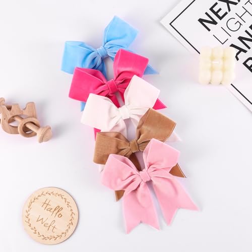 6" Velvet Cheer Bow for Girls - Large Tail Hair Clip, Great for Christmas, Halloween, St. Patrick¡¯s Day, and Cheerleading - Light Brown