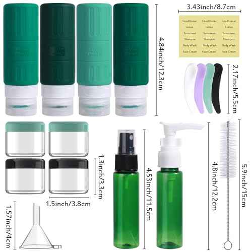 GLAMFIELDS Travel Bottles for Toiletries,TSA Approved 3.3oz Size LeakProof Silicone Toiletry Containers for Shampoo, Conditioner,Easy to Squeeze£¬Portable Travel Essentials for Lotion(18 Pack) Green