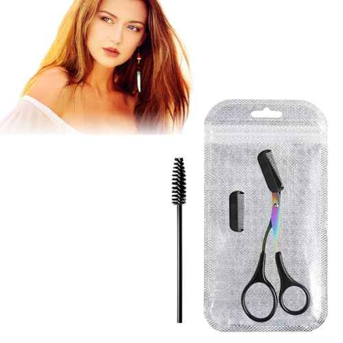 2 in 1 Eyebrow Scissors with Comb and Brush ? Professional Stainless Steel Trimmer for Women and Men, Precision Beauty Grooming Tool for Shaping and Makeup Prep