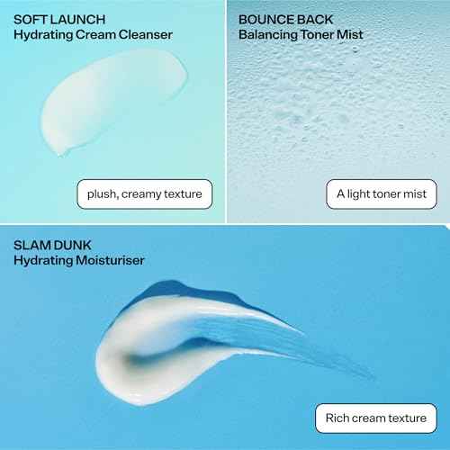 Bubble Skincare Silky Season 3-Step Hydrating Skin Care Set - Travel Size Skincare for Dry Skin - Soft Launch Cream Cleanser, Bounce Back Hydrating Toner Spray & Slam Dunk Moisturizer (3 Count)