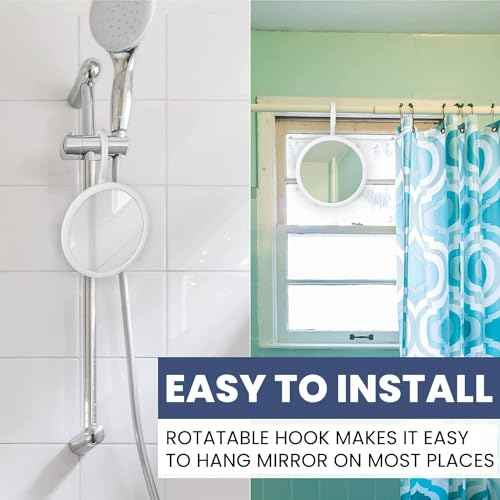 MIRRORVANA Hangable Round Fogless Shower Shaving Mirror with 360¡Æ Swivel Rotatable Hook for Hanging and Bonus Anti-Fog Spray - Anti Fog and Shatterproof Surface, 6.7" Diameter