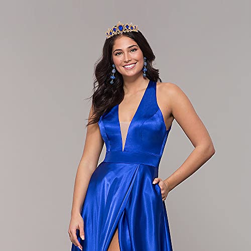 Audrey Descendants Costume Crown, Vofler Gold Tiara Royal Blue Crystal Headband Accessories for Women Queen Girl Bride Princess Quinceanera Birthday Wedding Pageant Prom Homecoming Halloween Party