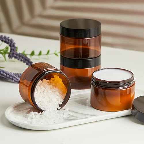 TUZAZO 4 Oz Amber Plastic Cosmetic Jars Leak Proof Small Container with lids for Cream, Lotion, Powder, Ointments, Beauty Products, 12 Pcs