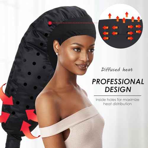 Hair Dryer Bonnet Attachment: Upgraded Extra Large Hooded Dryer Adjustable Hair Dryer Caps - Easy to Use for Natural Curly Textured Hair Care Styling Fast Drying - Black