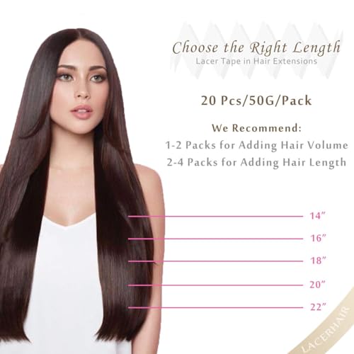 Lacer Human Hair Extensions Tape In Rooted Dark Brown To Chestnut Brown Highlight 16inch 100G Tape Ins Human Hair Extensions Seamless Skin Weft Hair Extension Tape In 100% Remy Human Hair 40pcs