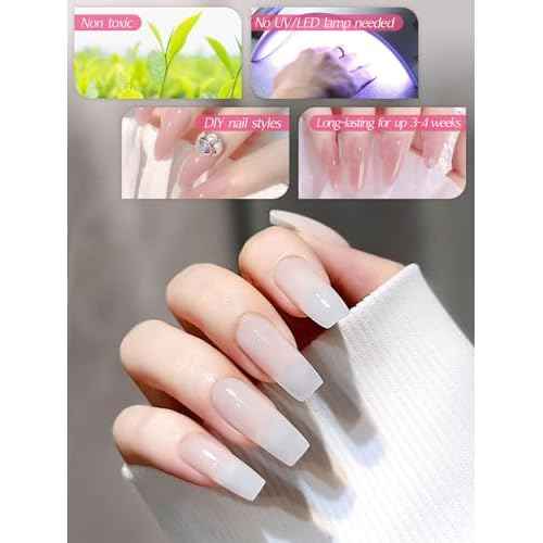 EBANKU Nude Pink Acrylic Powder Set, 6 Colors Jelly Pink, White, Nude - 6 * 10g/0.35oz for Nail Extension, Carving, French Nail