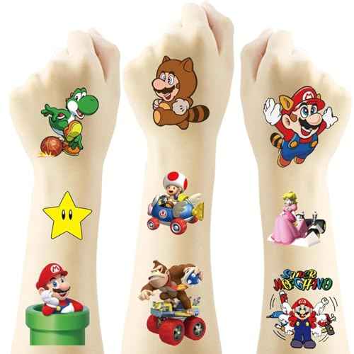 40Sheets Cartoon Mario Temporary Tattoos for Kids Birthday Party Favors Cute Mario Decoration Sticker Gifts for Girl Boys Home Activity Class Prizes Carnival Christmas Rewards