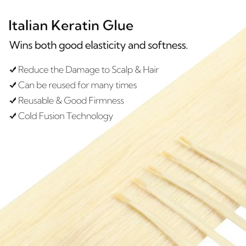 HOTBANANA I Tip Hair Extensions Human Hair, 24 Inch 50g 50s Platinum Blonde Pre Bonded ITip Hair Extensions Cold Fusion I Tip Extensions Straight I Tips Hair Extensions