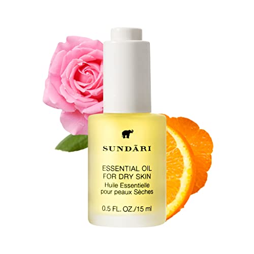 SUNDARI Essential Oil for Dry Skin, 0.5 Fl Oz, Combats Dryness, Fades Fine Lines for Soft, Smooth Skin, Rose & Orange Oils, Penetrates Deeply