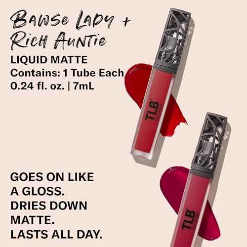 The Lip Bar - Nonstop Liquid Matte Lipstick Mini 2-Pack, Bawse Lady (Blue Red) + Rich Auntie (Deep Berry) - High Pigment - One Swipe - Long Lasting - Jojoba Oil & Vitamin E - Vegan - .05 fl oz each