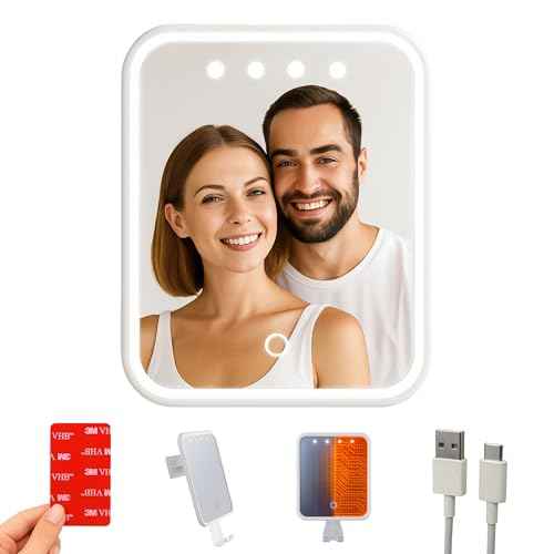 FogAway Luxury Shower Mirror, LED-Lit, Fog-Free with Waterproof Heating defogging Function, USB-C Rechargeable, Shatterproof White A Gift for Him and Her | Heated Mirror