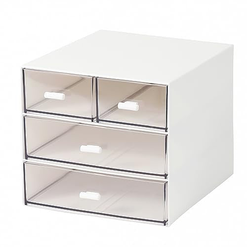 Makeup Organizer with 4 Drawers, Desk Organizer, Cosmetics Storage Box for nail polish, Lipstick, Brushes, Jewelry, Skincare, Bathroom Organization Boxes - White