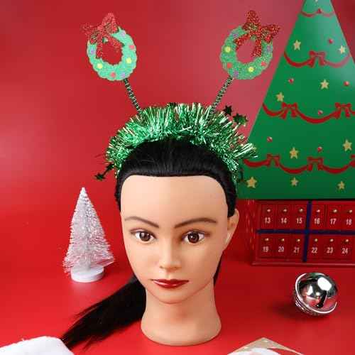 Needzo Glittery Christmas Bopper Headband, Festive Holiday Hair Accessory, One Size Fits Most, 9.5 Inches (Wreaths)