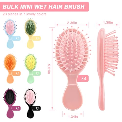 HOFASON 28 Piece Bulk Mini Wet Hair Brush, Women Bridesmaid Gift Toddler Girls Women Small Travel Detangling Brushes Set, Teen Girl Party Favors, Stocking Stuffers, 7 Colors