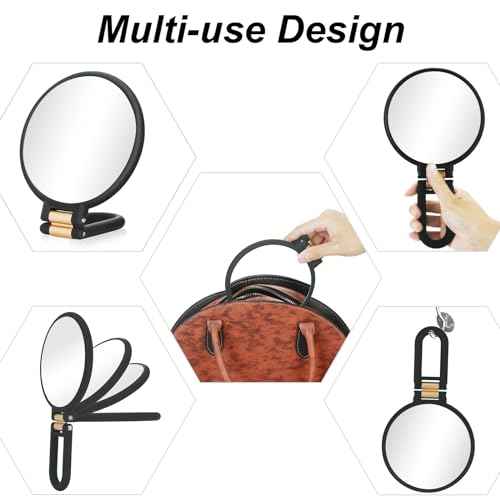1x 30x Magnifying Travel Mirror, Hand Mirror with Handle - Double Side Hand Held Mirror with 1x30x Magnification & Foldable Handle, Portable Travel Makeup Hand Mirror for Women (Black)
