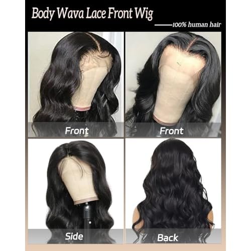 Sherico 13x6 Body Wave Lace Front Wigs Human Hair 180 Density HD Transparent Lace Frontal Wigs Human Hair Elastic Drawstring Glueless Wigs Human Hair Wig for Black Women(Black,22 Inch,body)